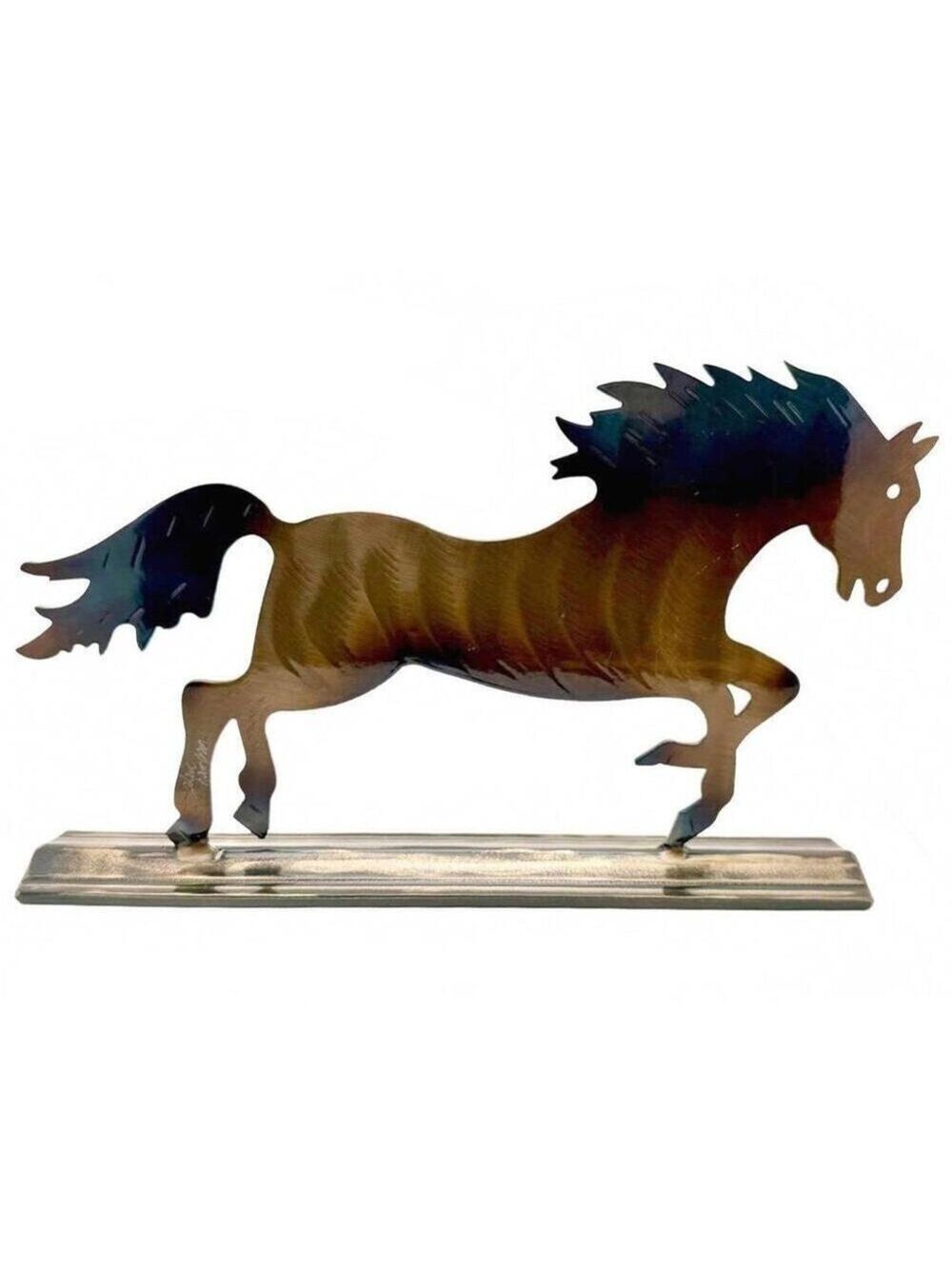 Iridescent Metal Horse Sculpture Canadian Studio Signed Folk Art Brushed Steel